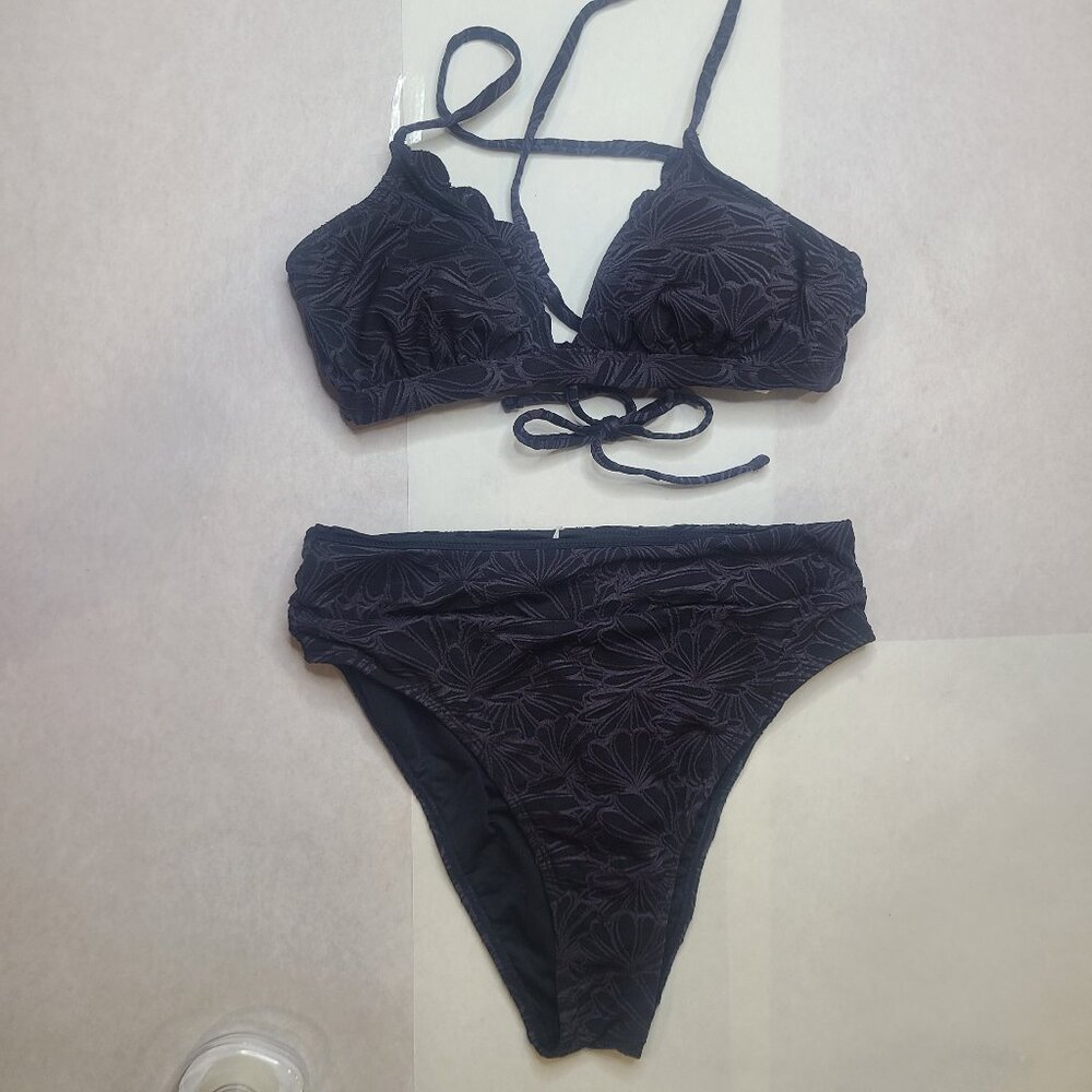 Cupshe Women’s Bikini Set – Size Medium – Black & Gray Shell Pattern